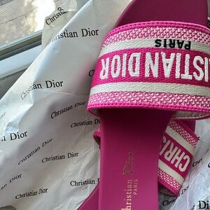 Dior Fuchsia and White Logo Slides
